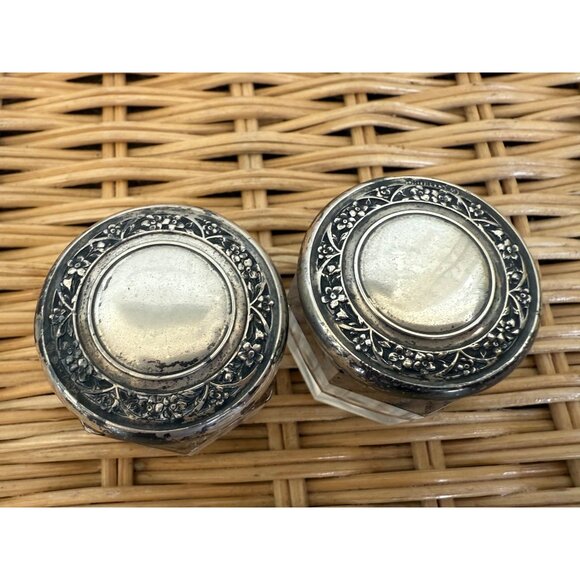 Antique 30's Vanity Jars Cut Crystal Floral Wallace Sterling Silver Tops Set 3 - Picture 8 of 16